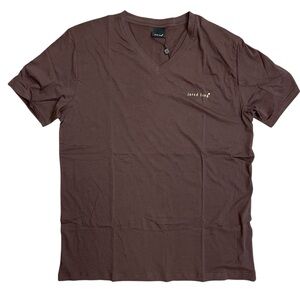 Jared Lang 100% Cotton Brown V-Neck Short Sleeve Casual T-Shirt
